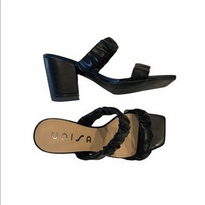 Unisa ruched puffy heel sandal slide - black